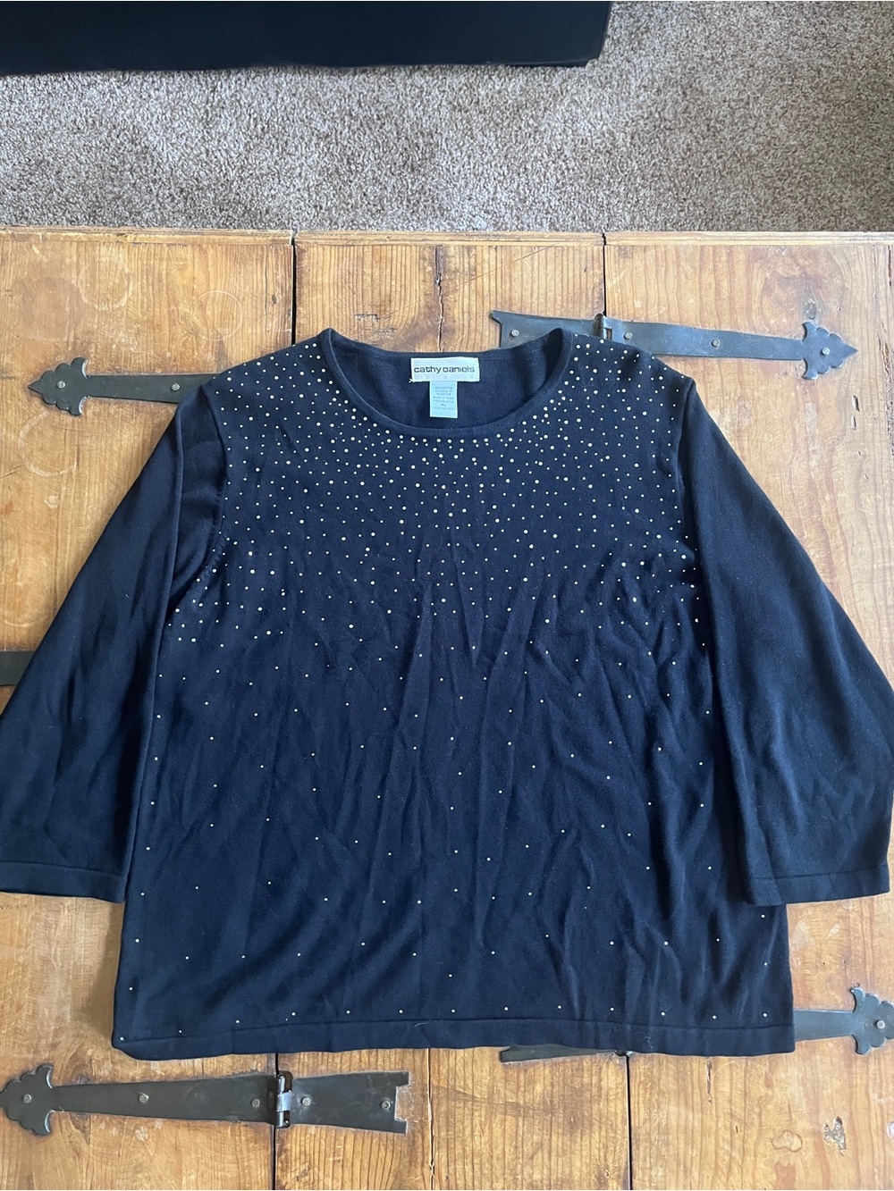 Cathy Daniels Black Long-Sleeve Top with Silver Stud Detailing